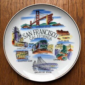 Vintage 1960s San Francisco Collector Plate China Town Golden Gate Bridge JAPAN